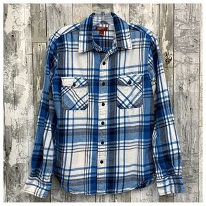 #473 Arizona Jeans Blue Plaid Flannel Button Down Long Sleeve Shirt Top Small